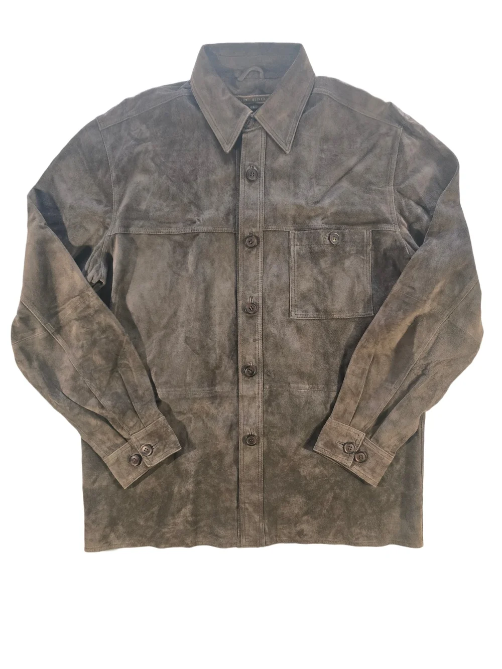 Men's Suede Shirt Jacket in Olive